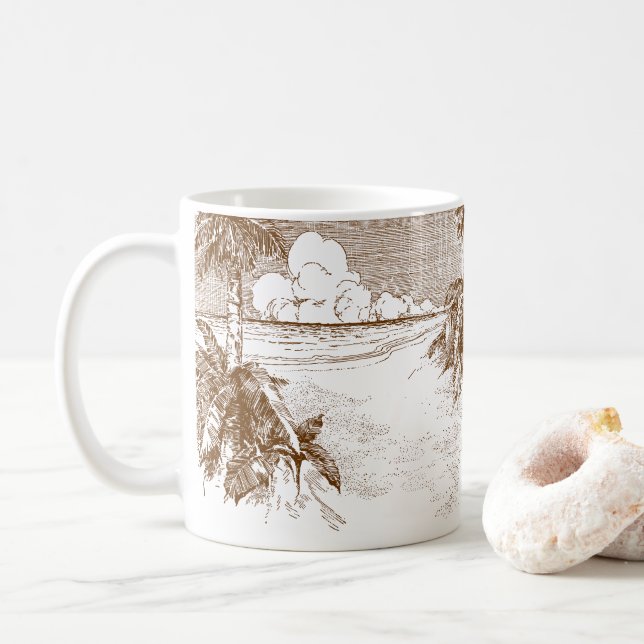 Plage tropicale Palmiers Vintages Mug (Avec donut)