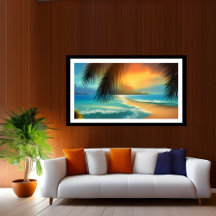 Plage tropicale Sable palmiers de l'océan Poster