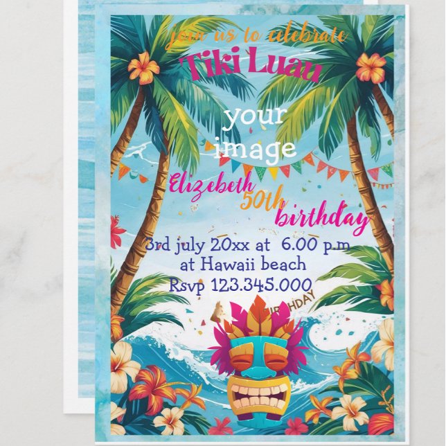 plage tropicale tiki luau personnalisée Invitation (Créateur téléchargé)