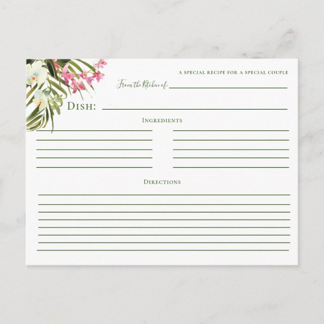 Plage tropicale verte Rose Floral Recettes Cartes (Devant)