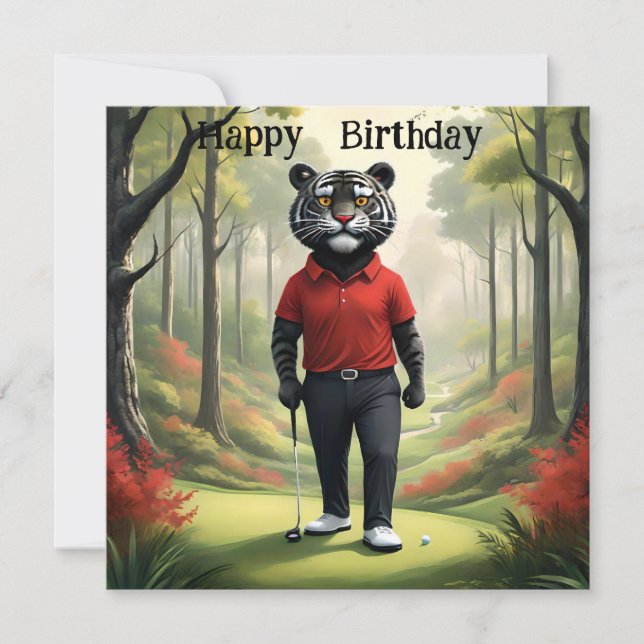 Plage : Un Tigre Jouant Golf, Carte d'Anniversaire (Devant)