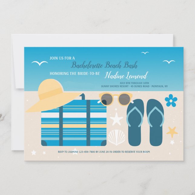 Plage Vacances Bachelorette Fête Invitations (Devant)