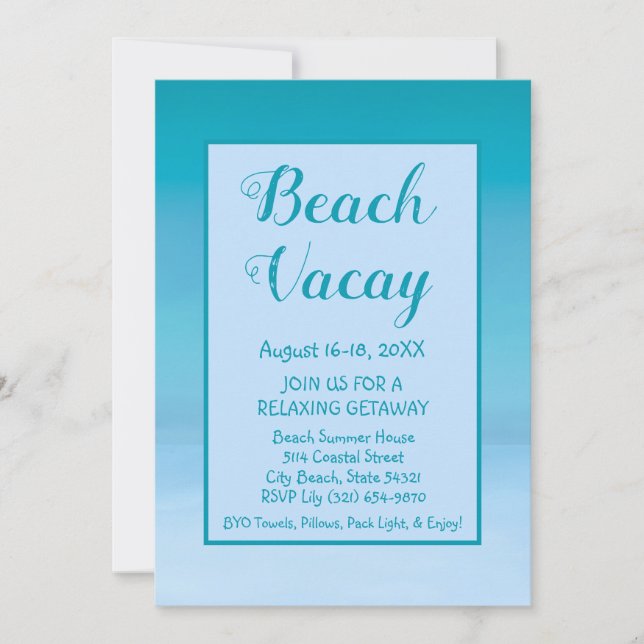 Plage Vacay Getaway Vacation Invitation (Devant)