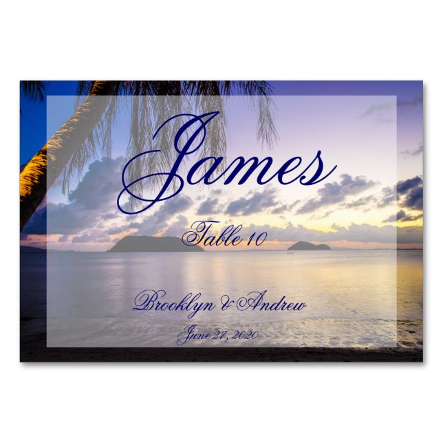 Plage violet Mariage Lieu Cartes de table (Devant)