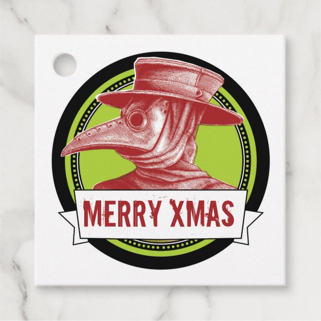 Plague Doctor Gift Tag Rotes Weihnachten Geschenkanhänger (Vorderseite)