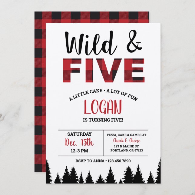 Plaid 5e anniversaire Invitation Wild & Five (Devant / Derrière)
