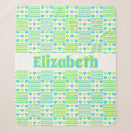 Plaid and Hearts add your name White background Sherpadecke