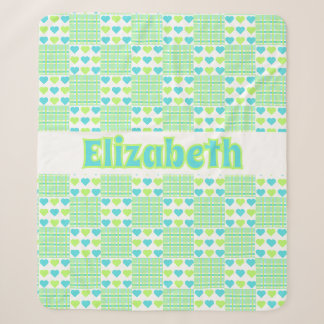 Plaid and Hearts add your name White background Sherpadecke