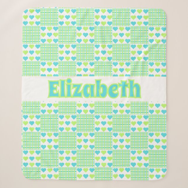 Plaid and Hearts add your name White background Sherpadecke (Vorderseite)