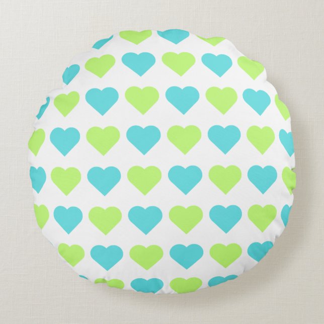 Plaid and Hearts Blue Yellow Pattern with white Rundes Kissen (Vorderseite)