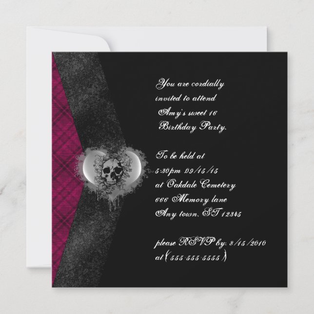 Plaid and Skull Gothic Sweet 16 Invitations d'anni (Devant)
