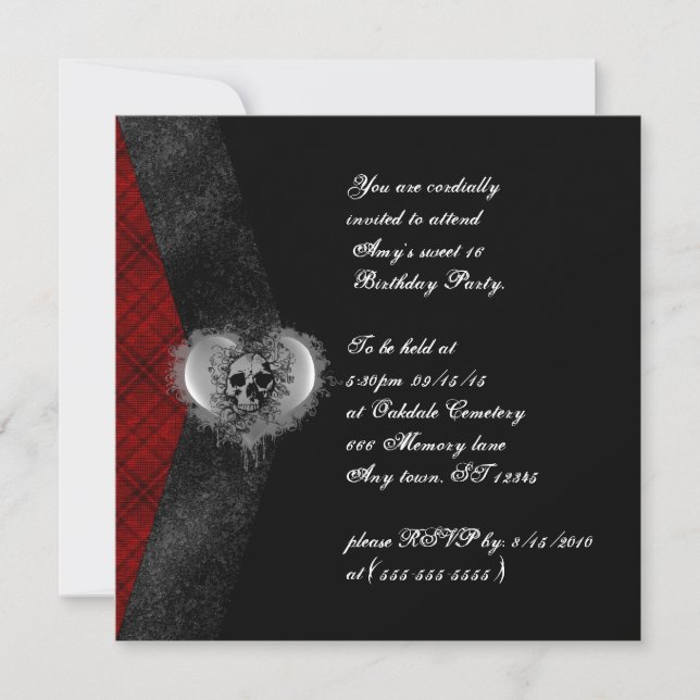Plaid and Skull Gothic Sweet 16 Invitations d'anni (Devant)