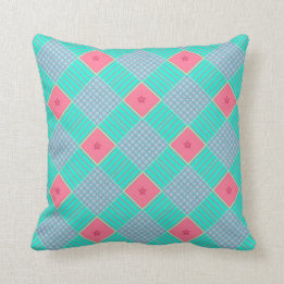 Plaid Aqua, Lavender, Pink with Stars Coussin