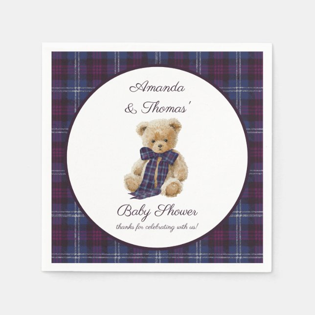 Plaid Bear Themed Baby Shower  Serviette (Vorderseite)