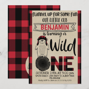 Plaid Bear Wild Un Anniversaire Invitation