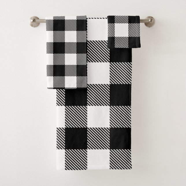 Plaid blanc noir de Buffalo avec le sergé (En situation)