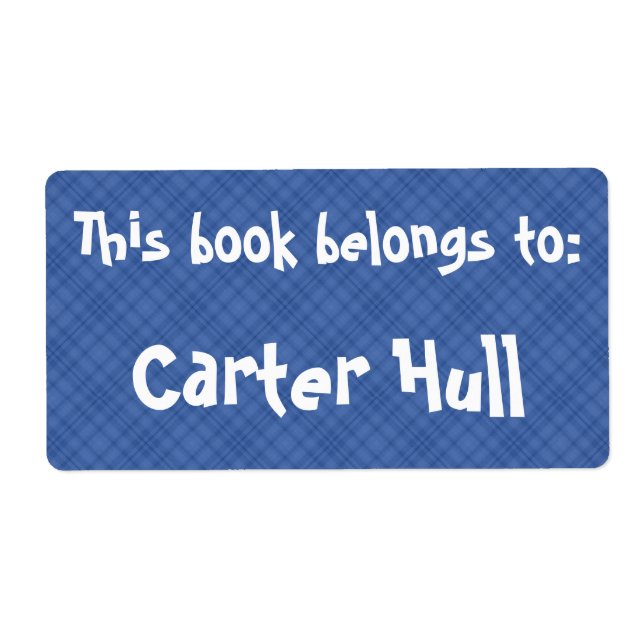 Plaid Bleu "Ce Livre Appartient À" Étiquette (Devant)