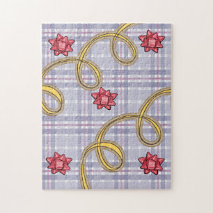 Plaid Bleu Nœud RougeBonne Fête de Noël Puzzle de 