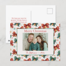 Plaid Bows Bells Photo Christmas Carte postale