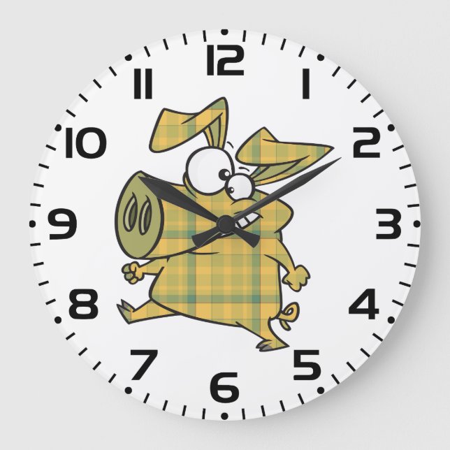 Plaid Cartoon Pig Funny Tartan Farm Animal Große Wanduhr (Vorderseite)