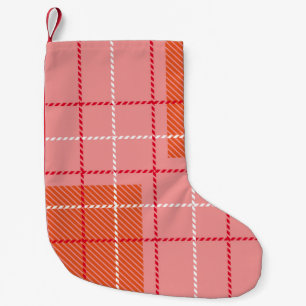 Plaid Checkered Fabric Pattern in pink, pale oran Kleiner Weihnachtsstrumpf