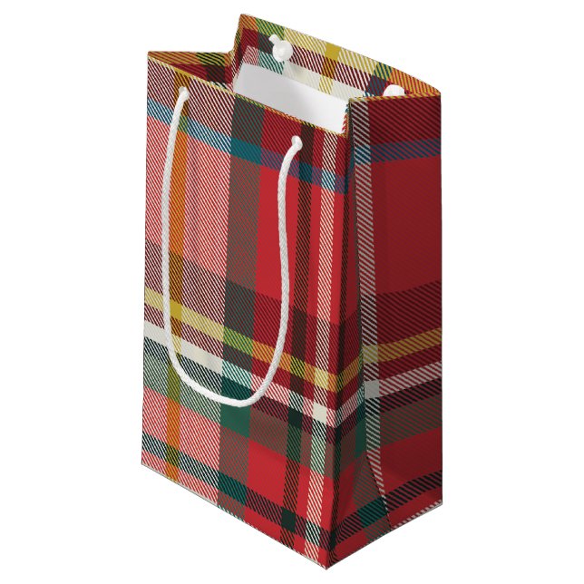 Plaid Christmas Holiday Red Green Rustic Kleine Geschenktüte (Vorderseite Schrägansicht)