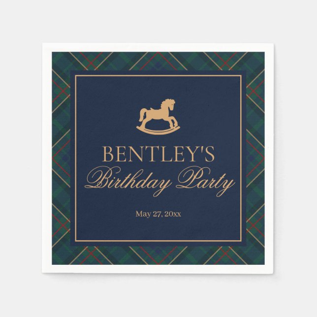 Plaid Classic Rocking Horse Birthday Party Dessert Serviette (Vorderseite)