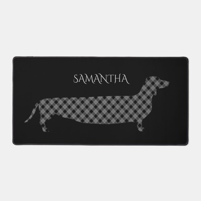 Plaid Dachshund on Black Personalised (Recto)