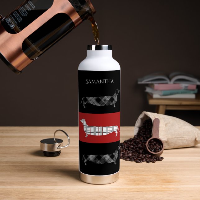 Plaid Dachshunds on Striped Personalised Trinkflasche (Kaffee (gedreht))