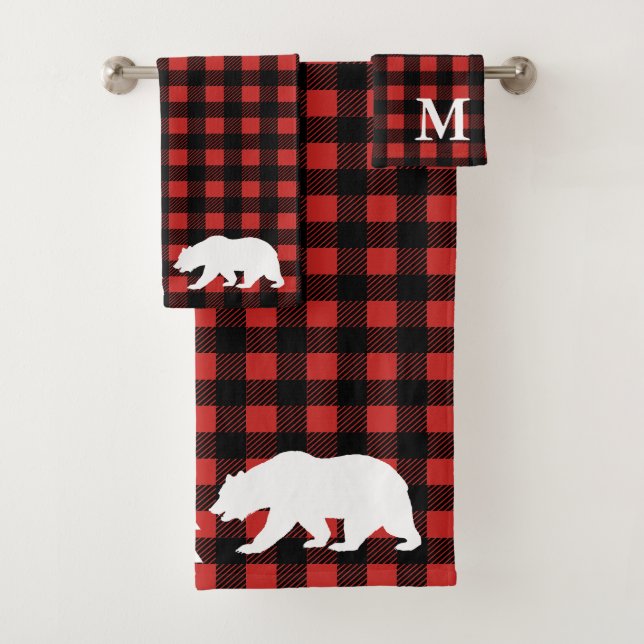 Plaid de contrôle de Buffalo rouge et noir d'ours (En situation)