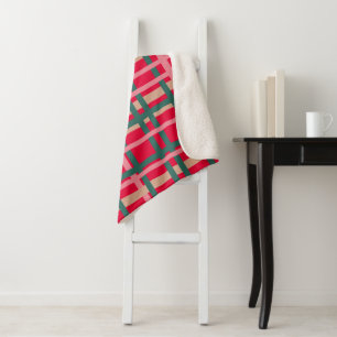Plaid de Noël Moderne Lignes Rouge Vert Brillantes