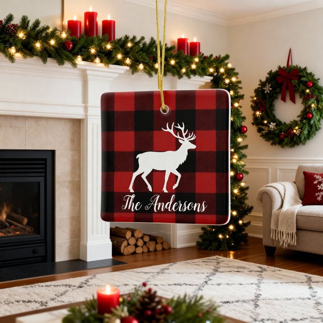 Plaid Deer Family Name Christmas Keepsake Ornament (Von Creator hochgeladen)
