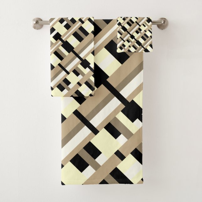 Plaid en Taupe, Tan, noir, blanc, diagonale modern (En situation)