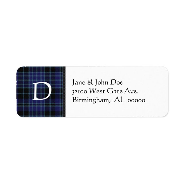 Plaid Étiquettes de adresse bleu et noir Tartan (Devant)