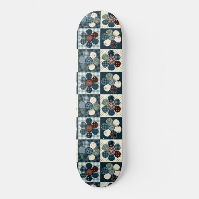 Plaid Floral Gingham Patch Style Editable Skateboard (Vorderseite)
