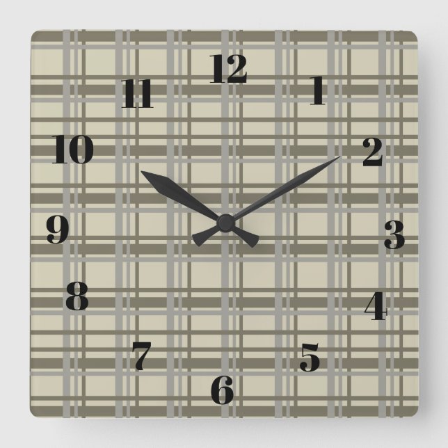 Plaid gray and cream quadratische wanduhr (Vorderseite)