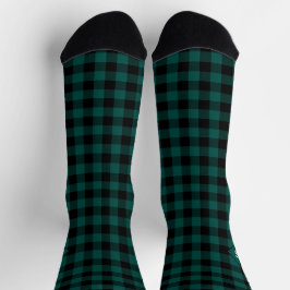 Plaid Green & White Initial Monogram Socks Socken