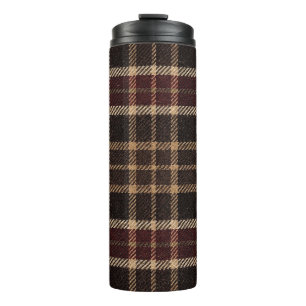 Plaid Herbst Walnussbraun und Burgunderrot Ernte Thermosbecher