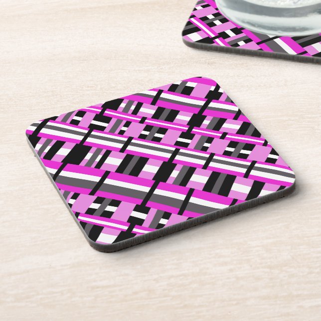 Plaid in Pink, Black & Gray Diagonal Untersetzer (Linke Seite)