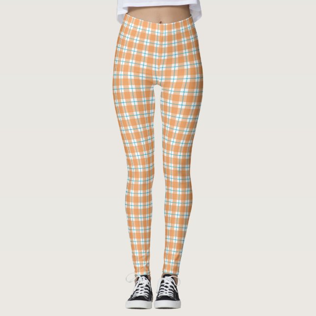 Plaid leggings with a vibrant orange, blue (Devant)