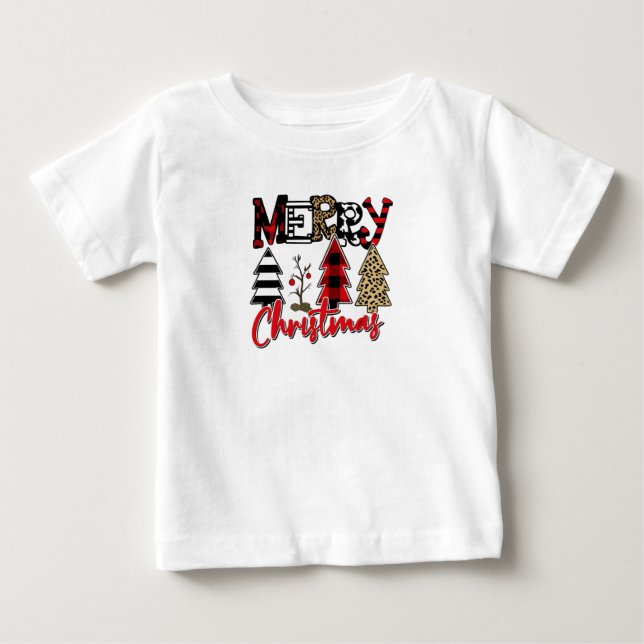Plaid & Leopard Christmas Trees Baby T-shirt (Vorderseite)