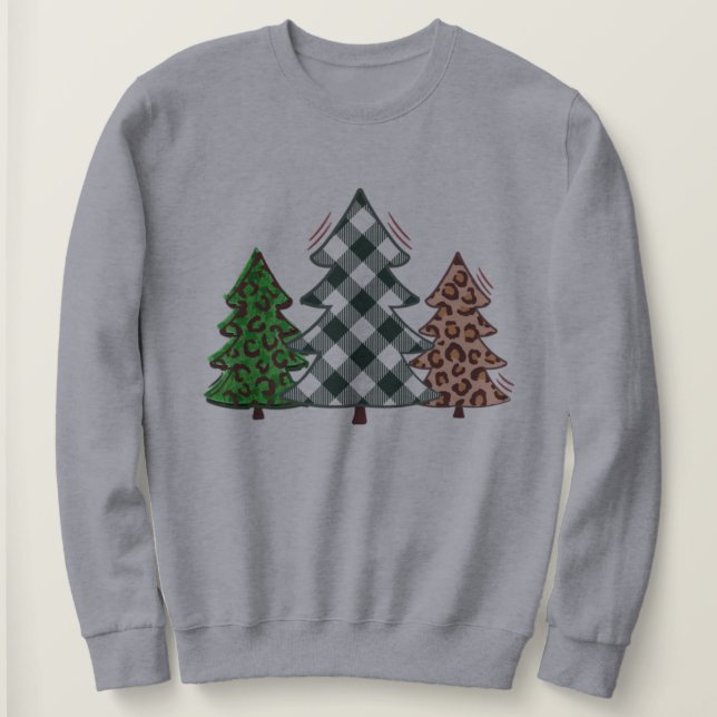  Plaid Red, Green Christmas Trees Sweat - shirt à  (Design devant)