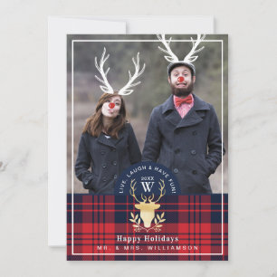 Plaid Red Nose Reindeer Carte photo de vacances Vi