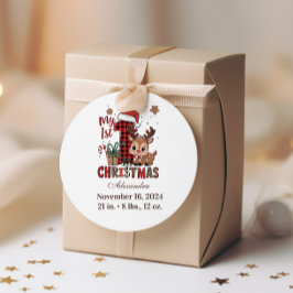 Plaid Reindeer First Christmas Runder Aufkleber