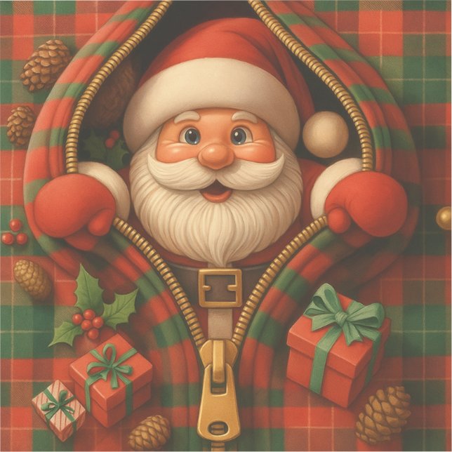 Plaid Santa Claus Christmas Design  Aufkleber (Vorderseite)