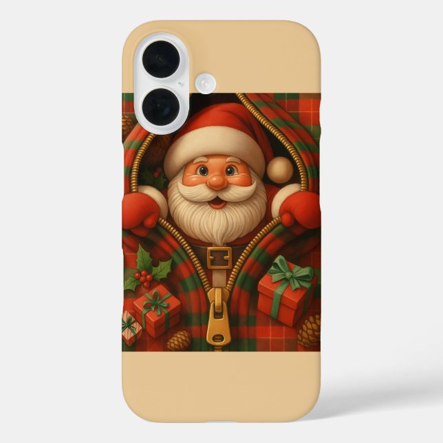 Plaid Santa Claus Christmas Design  iPhone 16 Hülle (Rückseite)