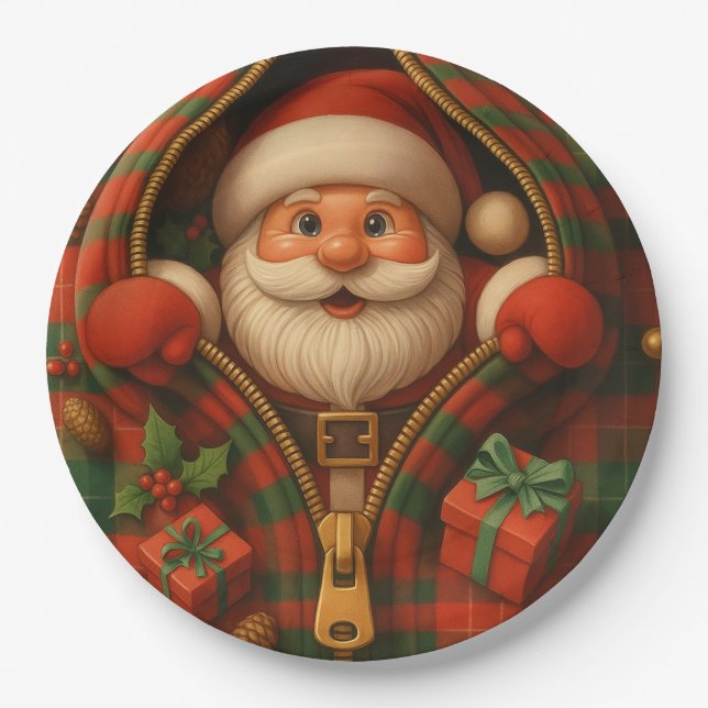 Plaid Santa Claus Christmas Design  Pappteller (Vorderseite)