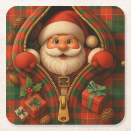 Plaid Santa Claus Christmas Design Rechteckiger Pappuntersetzer