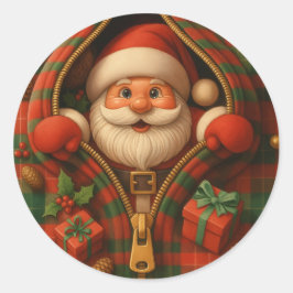 Plaid Santa Claus Christmas Design Runder Aufkleber