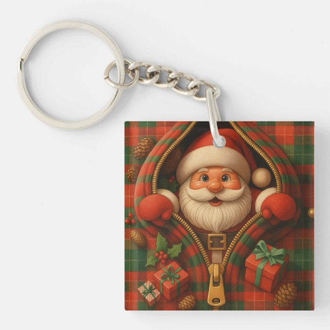 Plaid Santa Claus Christmas Design  Schlüsselanhänger (Vorderseite)